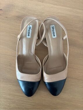 Dune London Beige and Black Slingback Pointed-Toe Heels